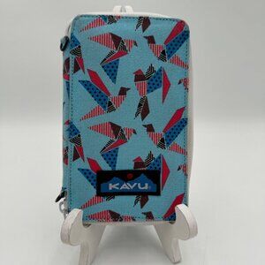 KAVU Large Zip Wallet, Navy Blue Teal Pale red full zipper wallet